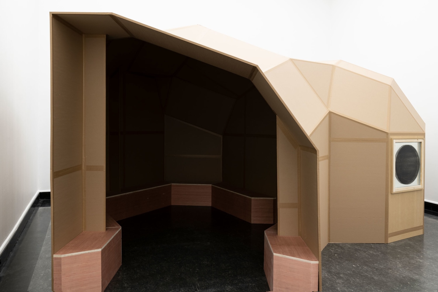 Oscar Tuazon
White Earth Water School, 2023
One of four parts, variable dimensions Cardboard, wood, tape
Installation view of Water School&amp;nbsp;at Bergen Kunsthall, Norway
January 27 &amp;ndash; April 9, 2023
Photo: Thor Br&amp;oslash;dreskift, Courtesy of the artist and Galerie Chantal Crousel, Paris