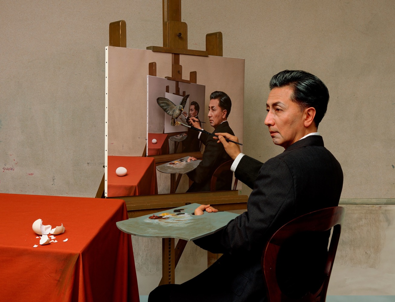 Yasumasa Morimura, Self-Portraits through Art History (Magritte / Triple Personality), 2016