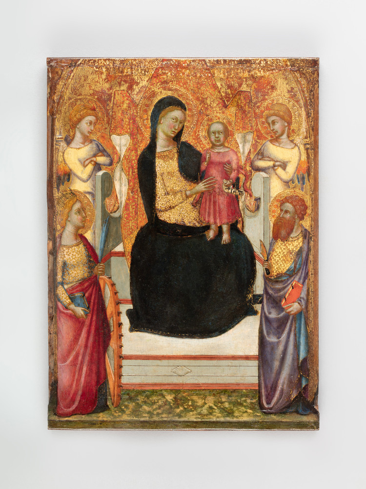 Niccol&amp;ograve; di Buonaccorso (active in Siena by 1372, died 1388)
The Virgin and Child Enthroned, c. 1380s&amp;nbsp;
Italy, Siena
Tempera and gilding on poplar
10 x 7 1/4 x 3/8 inches (exc. frame)
(25.5 x 18.5 x 1 cm)
11 x 8.25 x 1 inches (framed)
28.1 x 21.1 x 2.7 cm)