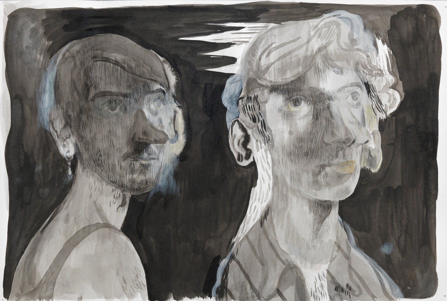 Salman Toor
Two Figures, 2024
Charcoal, ink, and gouache on paper
12 x 17 7/8 inches
(30.5 x 45.4 cm)
Framed: 17 1/2 x 23 1/2 inches
(44.3 x 59.5 cm)