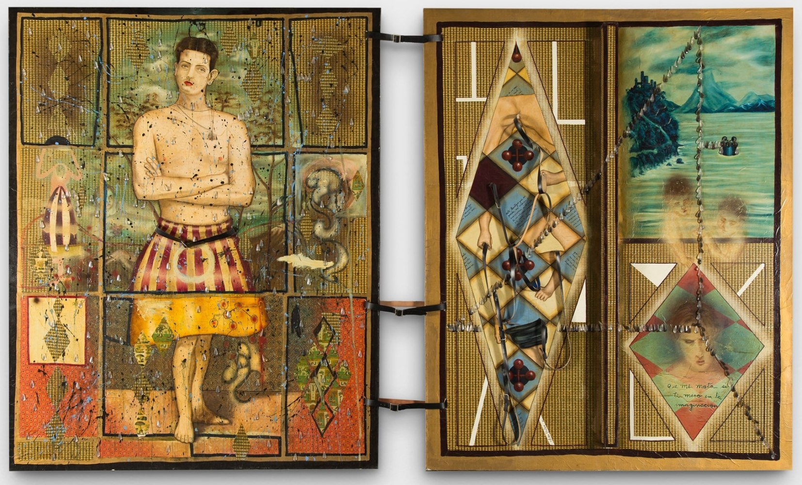 Julio Gal&amp;aacute;n
S&amp;iacute; y no, 1990
Acrylic and collage on canvas (Diptych)
120 1/8 x 203 1/8 inches
(305.1 x 515.9 cm)