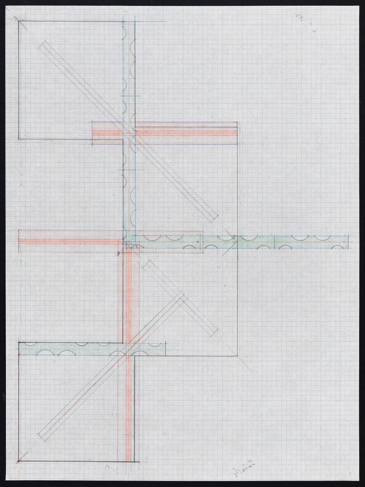 Richard Rezac
Study for Untitled (04-04), 2004
Colored pencil and graphite on graph paper
23 x 17 inches
(58.4&amp;nbsp;x 43.2 cm)