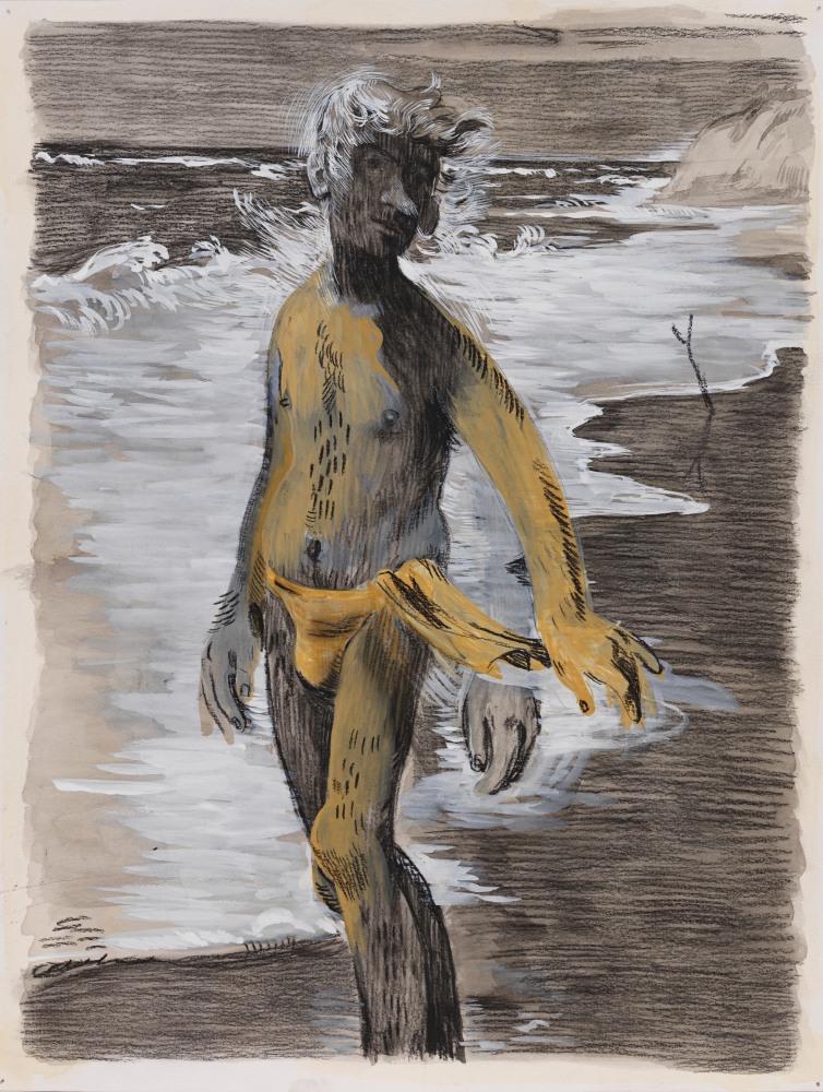 Salman Toor
Beach, 2023
Charcoal, ink, and gouache on paper
16 7/8 x 13 inches
(42.9 x 33 cm)
Framed: 22 3/8 x 18 1/2 inches
(56.8 x 47 cm)