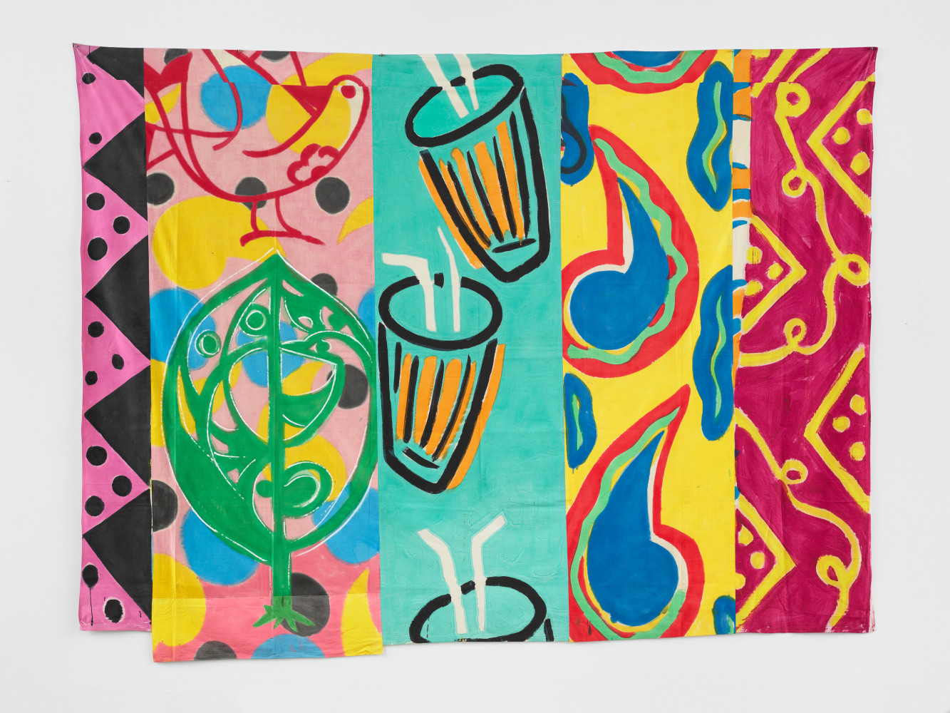Kim MacConnel
Koka Kola, 1981
Sewn acrylic painted cotton sheeting
93 x 124 inches
(236.2 x 315 cm)
&amp;copy; Kim MacConnel; Courtesy of the artist and Luhring Augustine, New York. Photo: Farzad Owrang.