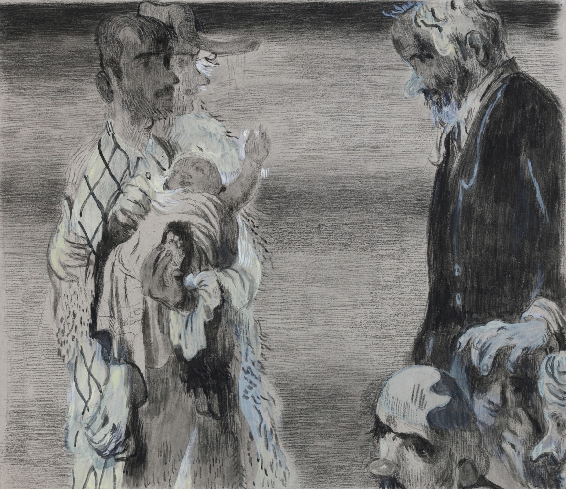 Salman Toor
Oh Father, 2024
Charcoal and gouache on paper
9 x 10 3/8 inches
(22.9 x 26.4 cm)
Framed: 14 1/2 x 15 7/8 inches
(36.8 x 40.3 cm)