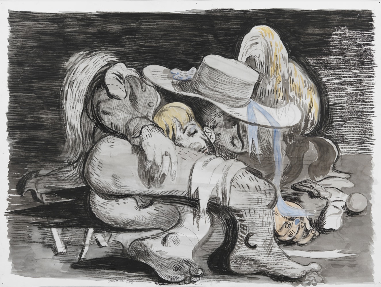 Salman Toor
Fag Puddle with Hat, 2024
Charcoal, ink, and gouache on paper
17 7/8 x 24 inches
(45.4 x 61 cm)
Framed: 21 x 27 inches
(53.2 x 68.4 cm)