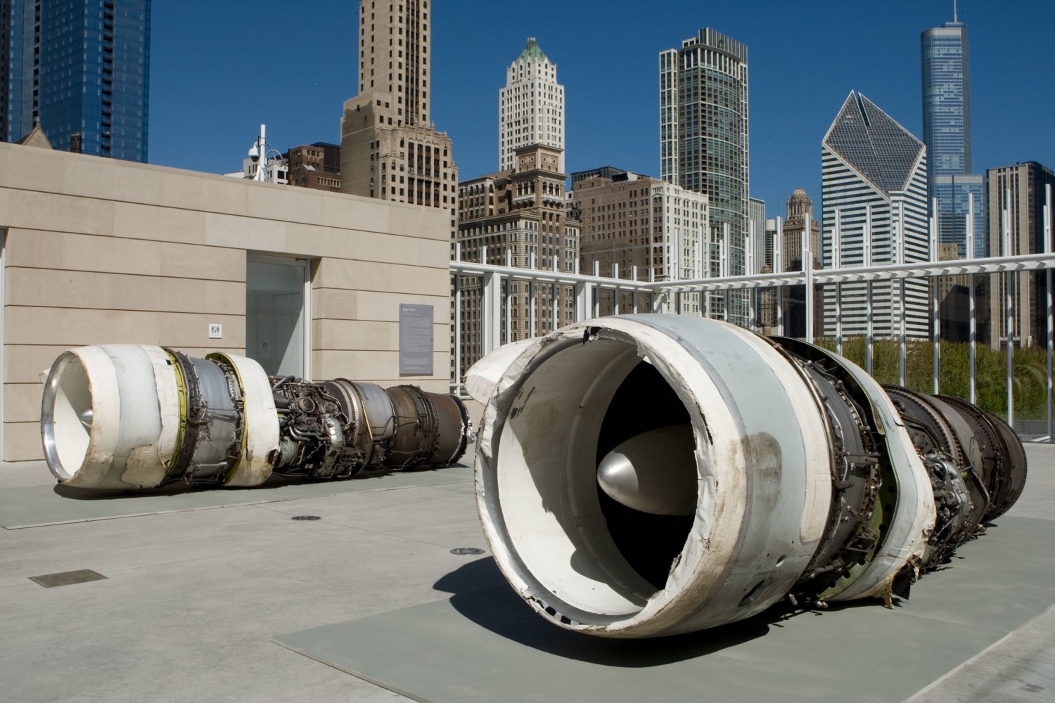 Roger Hiorns
Untitled (Alliance), 2010
Pratt &amp;amp; Whitney TF33 P9 engines that were once mounted on a Boeing EC-135 surveillance plane, Effexor, Citalopram, and Mannitol
Dimensions variable
Installation view at The Art Institute of Chicago
May 1 &amp;ndash; September 19, 2010