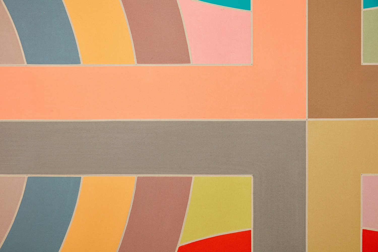 Frank Stella
Hiraqla Variation II, 1968 (detail)
Magna on canvas
120 x 240 inches
(304.8 x 609.6 cm)
&amp;copy; 2024 Frank Stella / Artists Rights Society (ARS), New York. Photo: Jason Wyche. Private Collection.