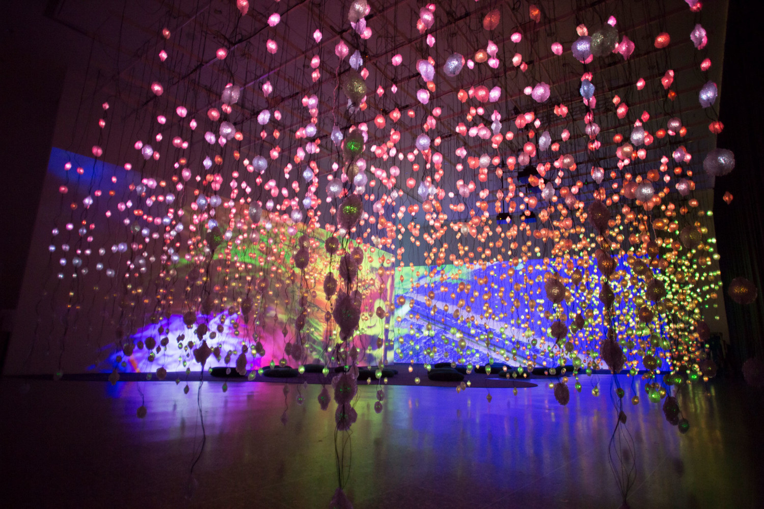 Pipilotti Rist
Pixelwald (Pixel Forest), 2016
Hanging LED light installation and media player
Duration: 35 minutes
Dimensions variable
Installation view,&amp;nbsp;MFA Houston, 2017
Photo: The Storyhive&amp;nbsp;