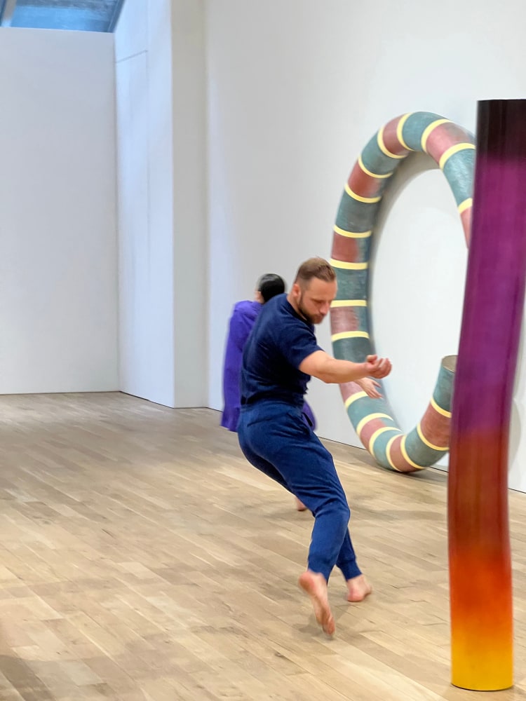 Mark Handforth: Half-Sleep-City, installation at Luhring Augustine Tribeca, New York (2023).&amp;nbsp;
Battery Dance Dancers: Sarah Housepian, Vivake Khamsingsavath, Jillian Linkowski, Amy Saunder and Razvan Stoian.
Courtesy of the artist and Luhring Augustine, New York.
Photo: Violet Handforth