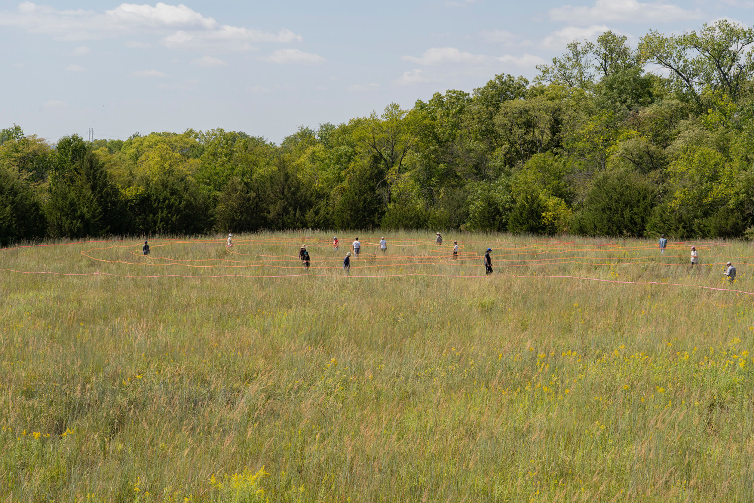 Participants walking the path of here-ing.
​​​​​​​&amp;copy; Spencer Museum of Art, The University of Kansas.
Photo: Ryan Waggoner&amp;nbsp;