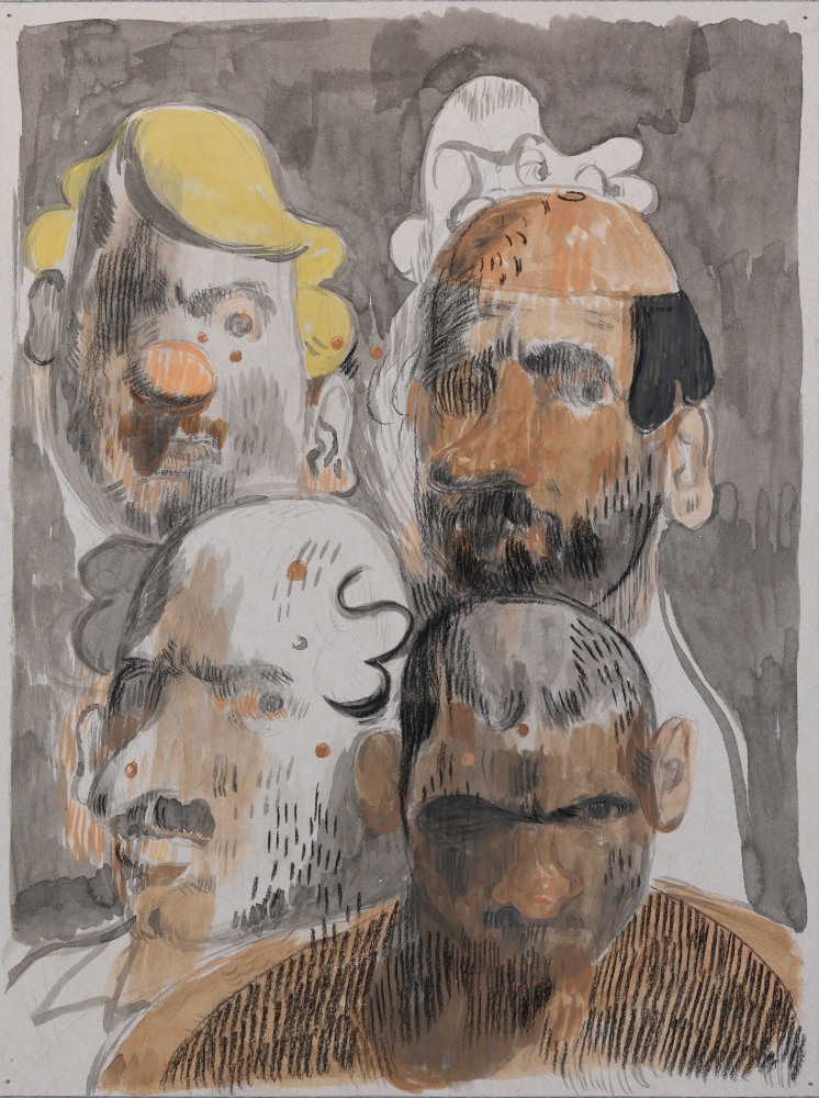 Salman Toor
Angry Dads, 2024
Charcoal, ink, and gouache on paper
12 x 9 inches
(30.5 x 22.9 cm)
Framed: 17 1/2 x 14 1/2 inches
(44.3 x 36.8 cm)