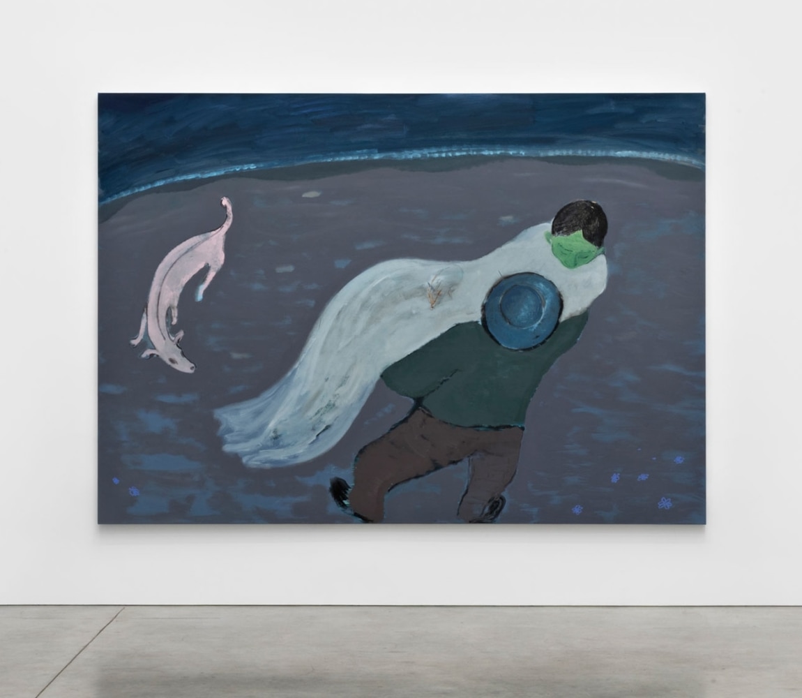 Sanya Kantarovsky
Beach, 2019
Oil and watercolor on canvas
79 x 111 inches
(200.7 x 281.9 cm)
Installation view, On Them
April 27 &amp;ndash; June 18, 2019
Luhring Augustine, New York