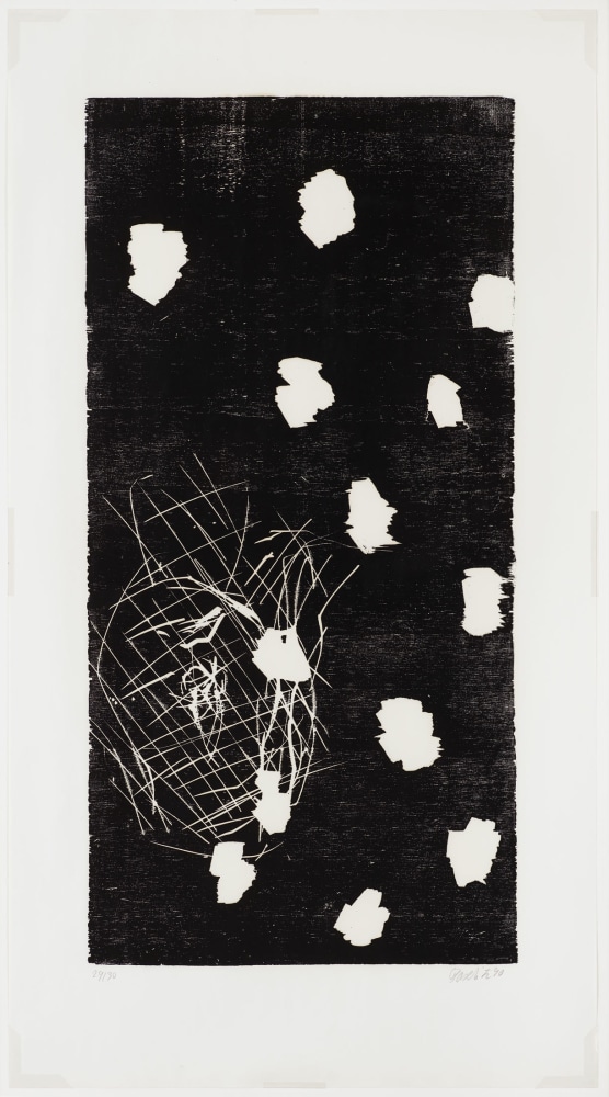 Georg Baselitz
&amp;#39; 45 - November, 1990
29/30
Baselitz 90
Woodcut on paper
48 7/8 x 26 3/4 inches
(124 x 68 cm)