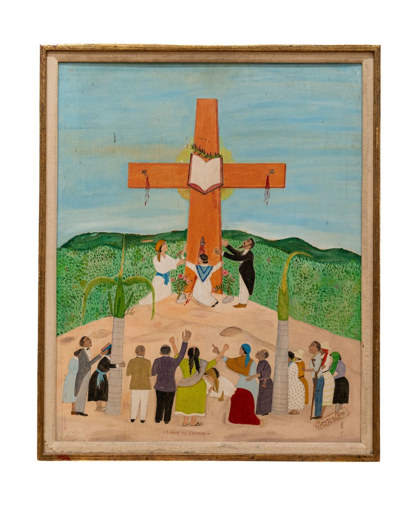 S&amp;eacute;n&amp;egrave;que Obin
L&amp;#39;Amour du Calvaire, c.1950
Oil on board
32 x 26 inches
(81.3 x 66 cm)