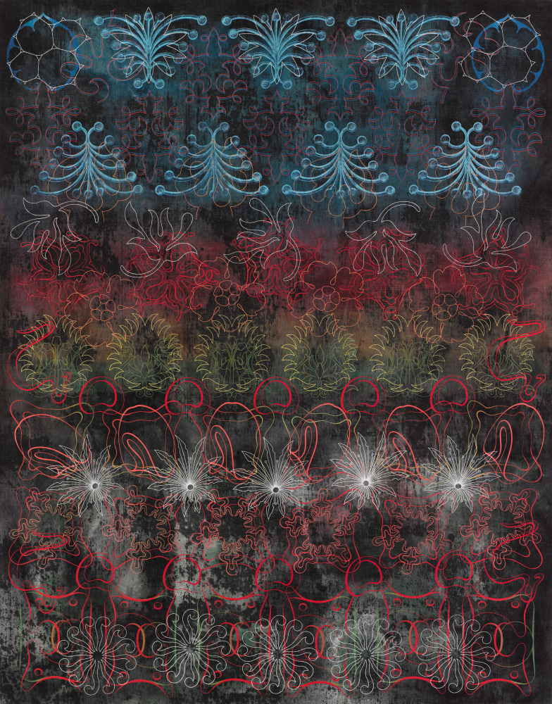 Philip Taaffe
Choir, 2015
Mixed media on canvas
141 1/4 x 110 3/4 inches
(358.8 x 281.3 cm)