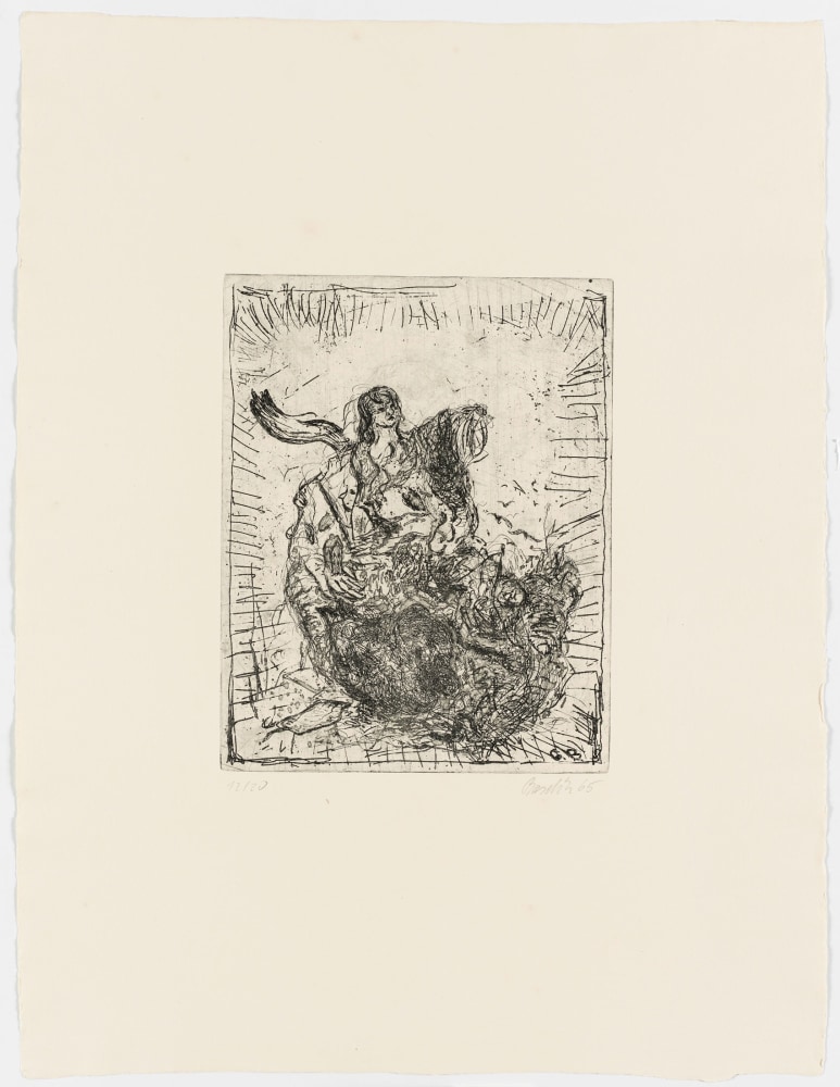 Georg Baselitz
Ohne Titel [Untitled], 1965
Signed/Dated: 12/20; Baselitz 65
Etching and drypoint etched on zinc plate; on Richard de Bas laid paper
Image size: 12 1/4 x 9 5/8 inches (31.1 x 24.4 cm)
Paper size: 26 1/4 x 19 7/8 inches (66.7 x 50.5 cm)
Framed dimensions: 29 1/16 x 23 1/8 inches (73.8 x 58.7 cm)
&amp;copy; Georg Baselitz 2021
Photo: &amp;copy;&amp;nbsp;bernhardstrauss.com