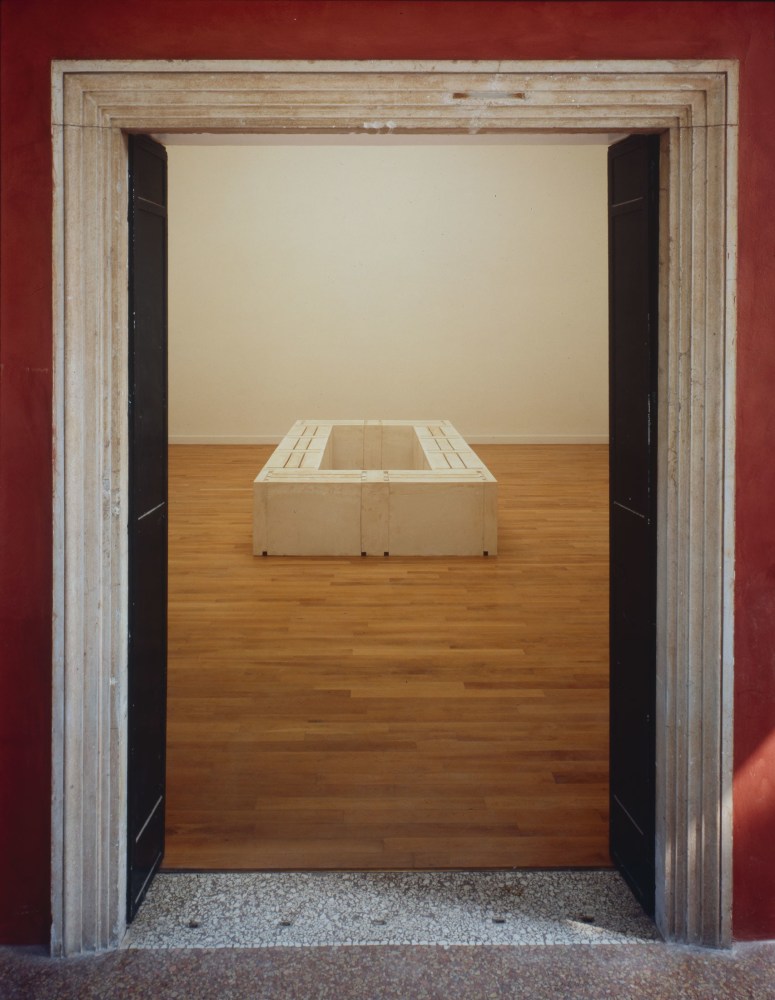 Rachel Whiteread
Untitled (Ten Tables), 1996
Plaster
28 1/2 x 94 1/4 x 188 1/4 inches
(72.4 x 239.4 x 478.2 cm)
Installation view at the British Pavilion,&amp;nbsp;Venice Biennale, 1997