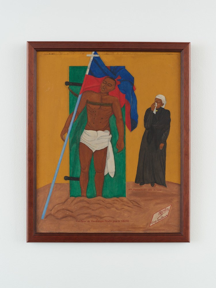 Philom&amp;eacute; Obin
Crucifixion of P&amp;eacute;ralte, 1964
Oil on board
22 x 17 1/2 inches
(55.9 x 44.5 cm)