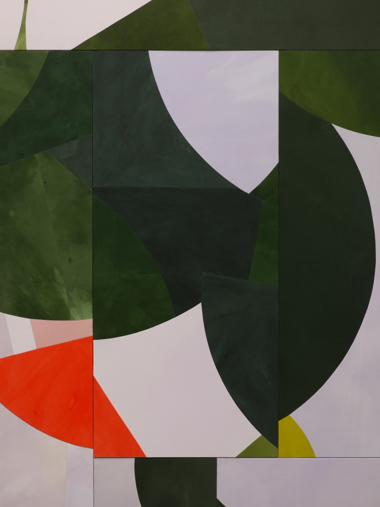 Sarah Crowner
Sliced Tropics, 2018 (detail)
Acrylic on canvas, sewn
194 x 268 inches
(492.8 x 680.7 cm)
&amp;copy; Sarah Crowner; Courtesy of the artist and Luhring Augustine, New York. Photo: Genevieve Hanson