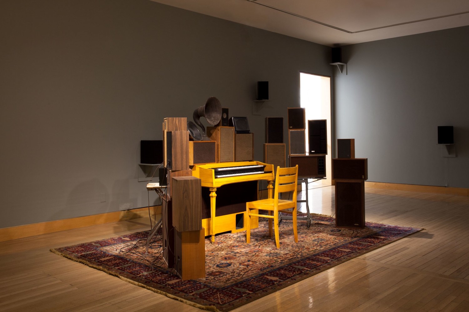 Janet Cardiff and George Bures Miller
The Poetry Machine,&amp;nbsp;2017
Interactive audio/mixed-media installation including organ, speakers, carpet, computer and electronics
Dimensions variable
Installation view, THE POETRY MACHINE &amp;amp; Other Works
May 3 &amp;ndash;&amp;nbsp;July 5, 2018
Fraenkel Gallery, San Francisco