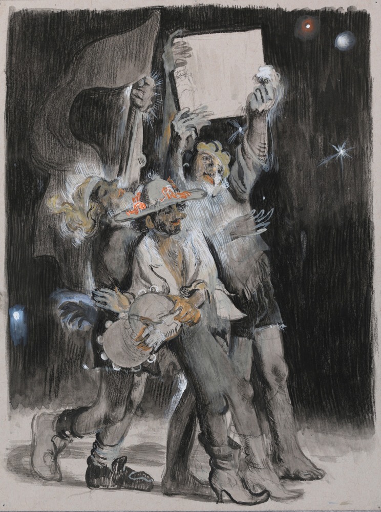 Salman Toor
Three Mascots, 2023
Charcoal and gouache on paper&amp;nbsp;
12 x 9 inches
(30.5 x 22.9 cm)
Framed: 17 1/2 x 14 1/2 inches
(44.3 x 36.8 cm)