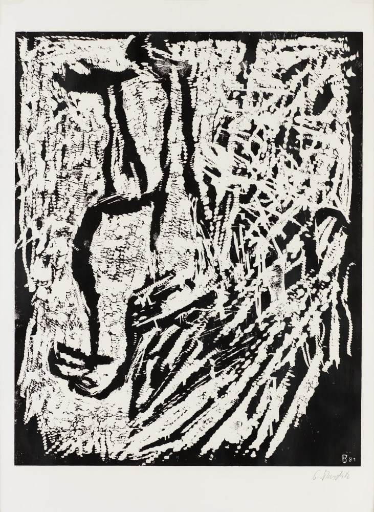 Georg Baselitz
Adler (Eagle), 1981
G. Baselitz
Cat. Rais. 414
Woodcut on paper
From an edition of 17
48 7/8 x 34 5/8 in
(124 x 88 cm)