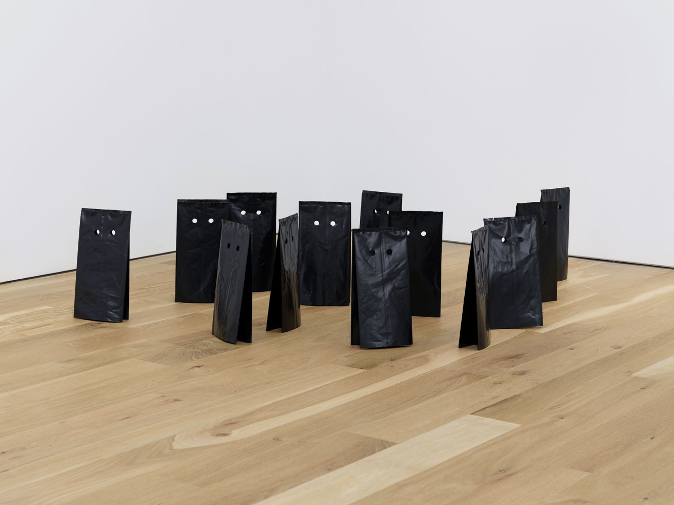 Lucia Nogueira
Mask, 1986
Polythene, 13 parts
Each: 9 5/8 x 4 3/4 x 2 3/8 inches (24.5 x 11.9 x 6 cm)
Installation dimensions variable