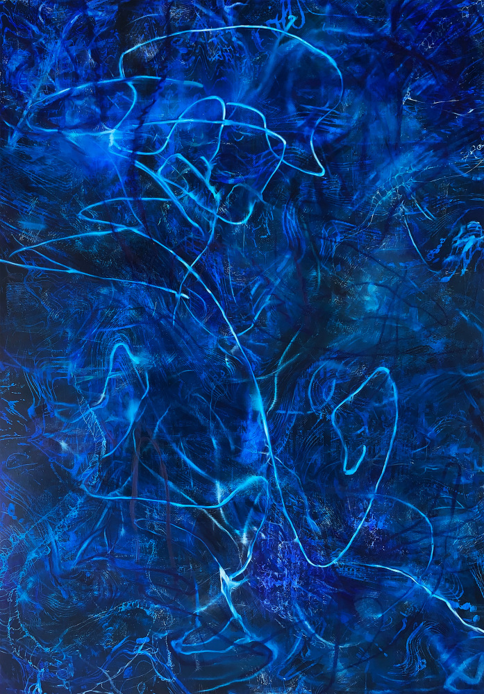 Diego Singh 
Neon ManSign Underwater, 2014-2022
Oil and acrylic on linen
72 x 48 inches
(182.9 x 122 cm)
