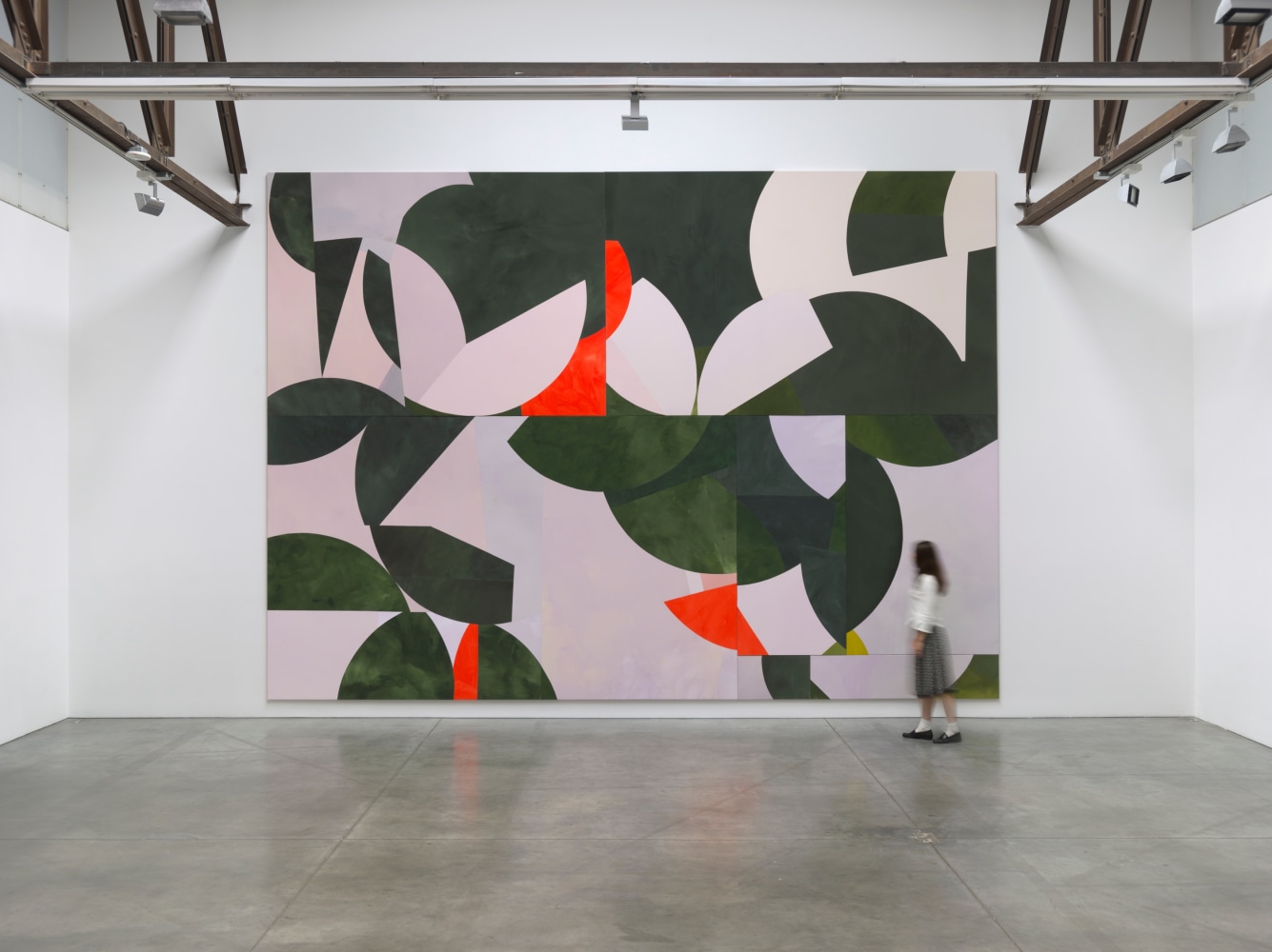 Sarah Crowner
Sliced Tropics, 2018
Acrylic on canvas, sewn
194 x 268 inches
(492.8 x 680.7 cm)
&amp;copy; Sarah Crowner; Courtesy of the artist and Luhring Augustine, New York. Photo: Genevieve Hanson
