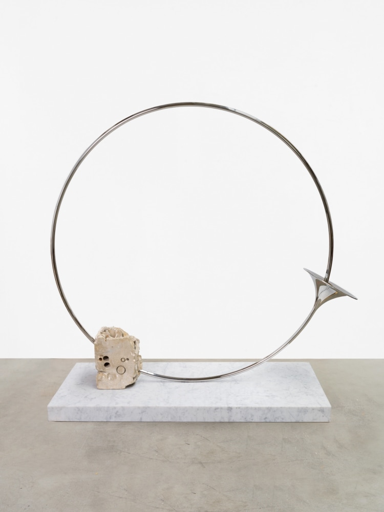 Alicja Kwade

Random Return

2023

Stainless steel, marble

63 1/2 x 67 1/2 x 13 7/8 inches (161.5 x 171.2 x 35 cm) Sculpture

3 3/4 x 60 1/8 x 27 7/8 inches (9.5 x 152.7 x 71 cm) Plinth

67 3/8 x 67 1/2 x 27 7/8 inches (171 x 171.2 x 71 cm) Overall

AKW 915

&amp;euro;90,000