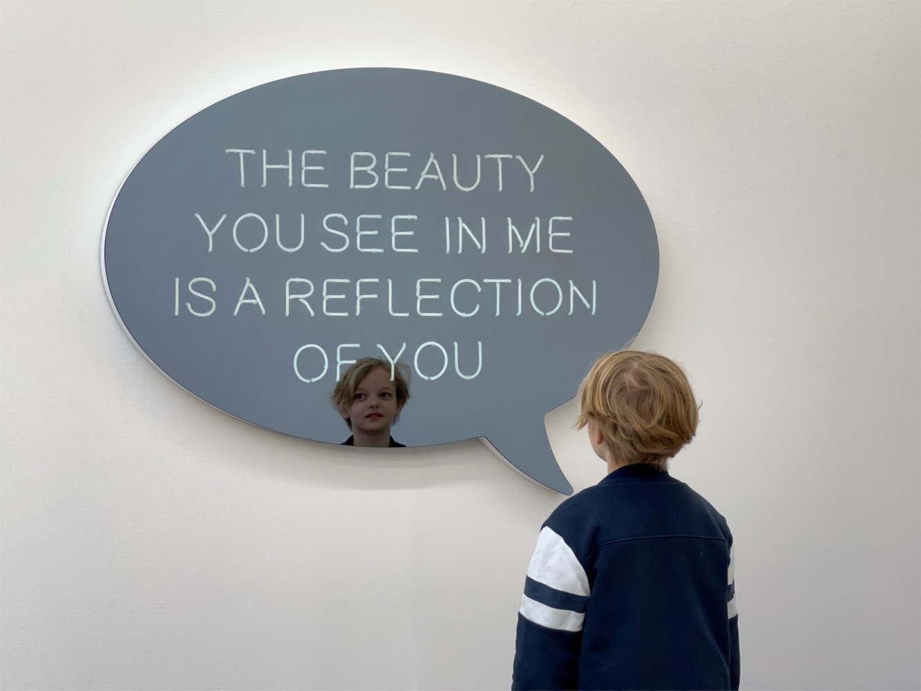 Jeppe Hein

THE BEAUTY YOU SEE IN ME IS A REFLECTION OF YOU (speech bubble)

2022

Powder-coated aluminium, neon tubes, two-way mirror, powder-coated steel, transformers

35 7/8 x 47 1/4 x 2 3/4 inches (91 x 120 x 7 cm)

Edition of 3, with 2AP

JH 684

&amp;euro;50,000