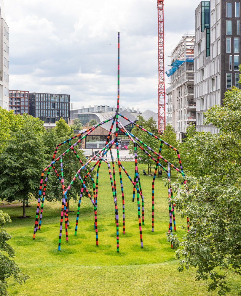 Eva Rothschild

My World and Your World

2020

painted steel, zinc and polyester

52 ft 5 inches x 39 ft 2 inches x 38 ft 9 inches (1597.6 x 1193.4 x 1180.6 cm)

ER 253

Commissioned by The King&amp;rsquo;s Cross Project. Located at Lewis Cubitt Park in King&amp;rsquo;s Cross, London.&amp;nbsp;

Photo: John Sturrock

&amp;nbsp;