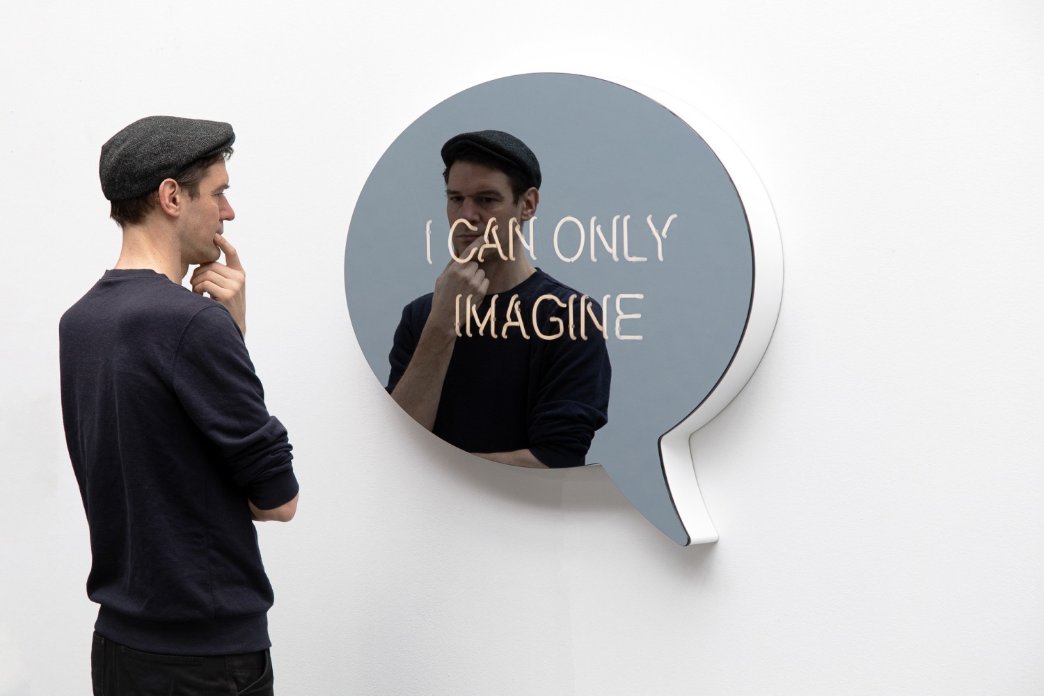 JEPPE HEIN
I CAN ONLY IMAGINE (speech bubble)
2022
Powder coated aluminum, neon tubes, two-way mirror, powder-coated steel, transformers
32 x 39 3/8 inches (81.2 x 100 cm)
Edition of 3, with 2AP
JH 628
€40,000