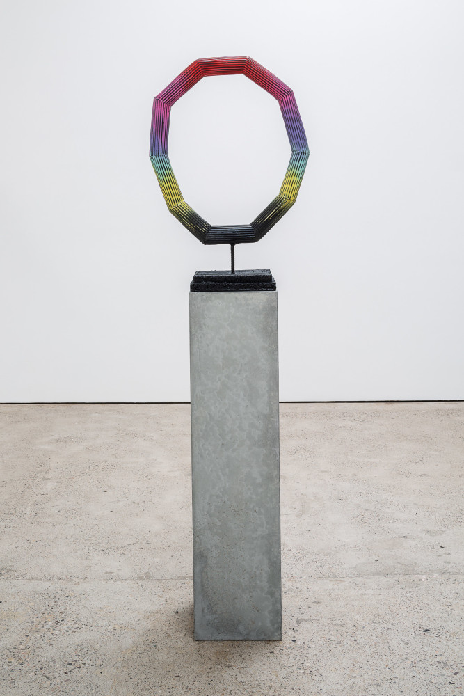 EVA ROTHSCHILD
Eye of the Rainbow (dark)
2021
Rebar, cast jesmonite, spray paint
Sculpture: 32 x 21 x 11 1/2 inches (81.3 x 53.3 x 29.2 cm)
Plinth: 47 x 12 x 11 3/4 inches (119.4 x 30.5 x 29.8 cm)
Overall: 79 x 21 x 11 3/4 inches (200.7 x 53.3 x 29.8 cm)
ER 267
SOLD