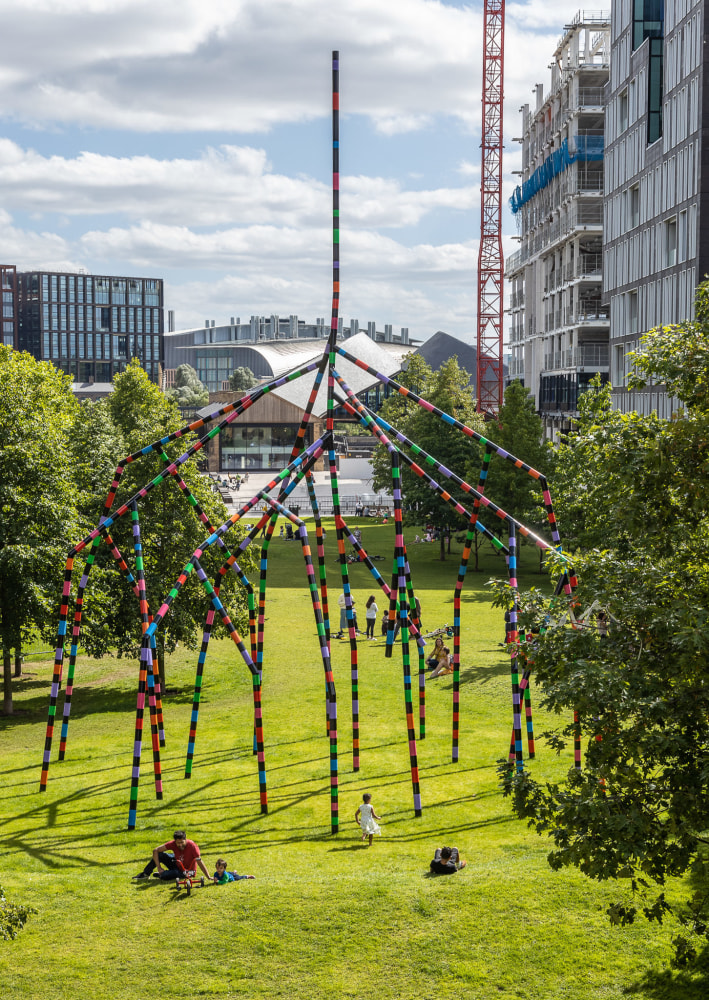 Eva Rothschild

My World and Your World

2020

painted steel, zinc and polyester

52 ft 5 inches x 39 ft 2 inches x 38 ft 9 inches (1597.6 x 1193.4 x 1180.6 cm)

ER 253

Commissioned by The King&amp;rsquo;s Cross Project. Located at Lewis Cubitt Park in King&amp;rsquo;s Cross, London.&amp;nbsp;

Photo: John Sturrock

&amp;nbsp;