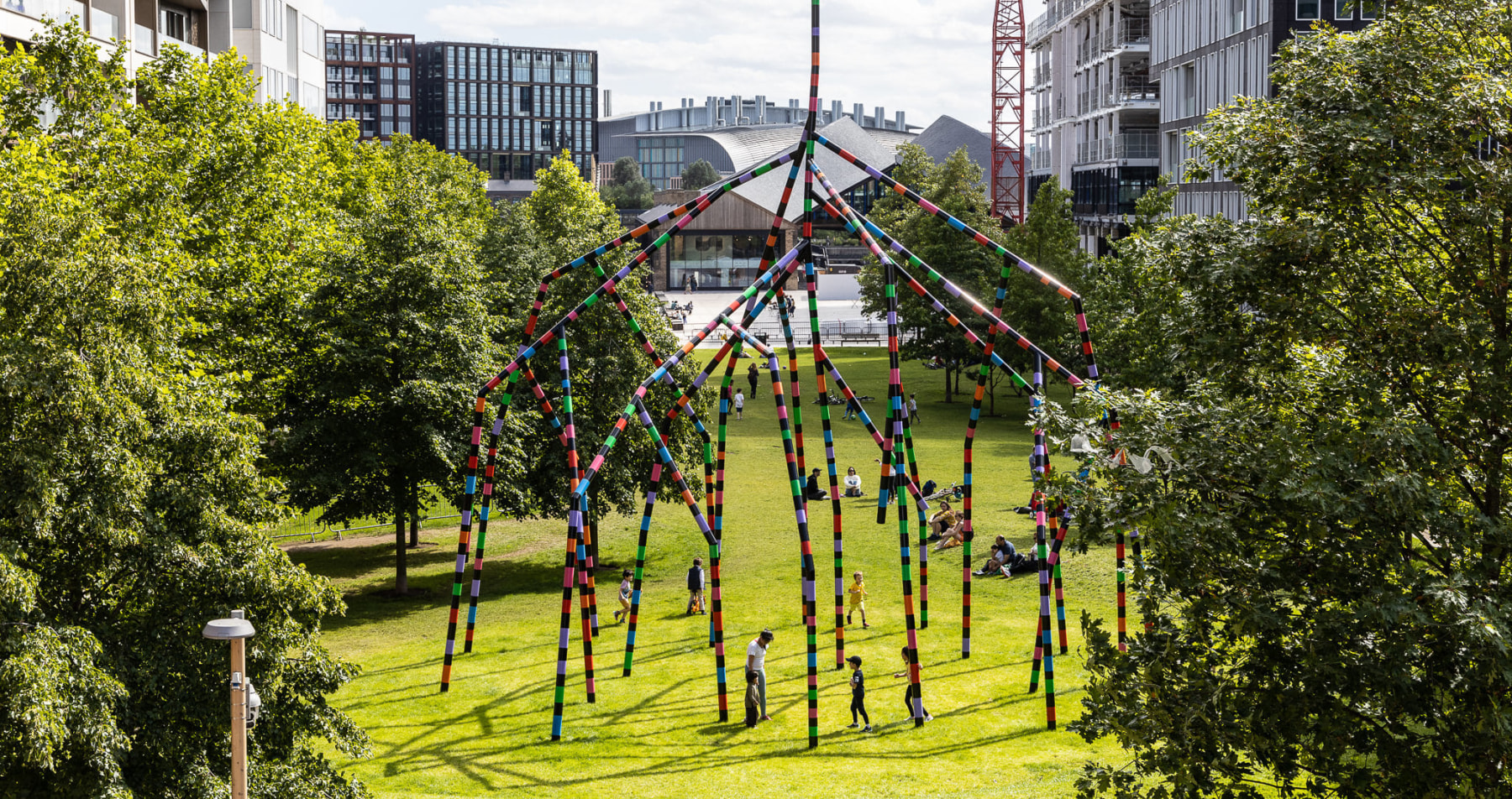 Eva Rothschild

My World and Your World

2020

painted steel, zinc and polyester

52 ft 5 inches x 39 ft 2 inches x 38 ft 9 inches (1597.6 x 1193.4 x 1180.6 cm)

ER 253

Commissioned by The King&amp;rsquo;s Cross Project. Located at Lewis Cubitt Park in King&amp;rsquo;s Cross, London.&amp;nbsp;

Photo: John Sturrock

&amp;nbsp;