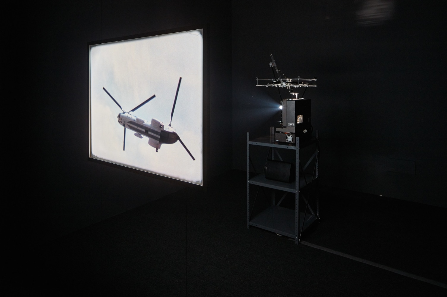 Jacob Kassay,&amp;nbsp;II,&amp;nbsp;2017

16 mm film, projector, and looper

Loop, color, sound

Installation view:&amp;nbsp;Mechanisms, at The Wattis Institute for Contemporary Arts, 2017