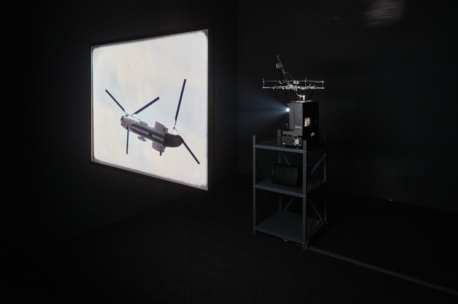 Jacob Kassay,&amp;nbsp;II,&amp;nbsp;2017

16 mm film, projector, and looper

Loop, color, sound

Installation view:&amp;nbsp;Mechanisms, at The Wattis Institute for Contemporary Arts, 2017