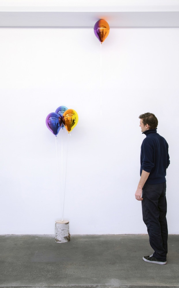 Jeppe Hein

Thoughts&amp;hellip;#08

2019

Glass fiber reinforced plastic, chrome lacquer (medium

purple and medium blue, dark violet and light blue,

medium orange and medium yellow, dark orange and

dark purple), magnet, strings (white smoke), birch stem

4 balloons: 15 3/4 x 10 1/4 x 10 1/4 inches (40 x 26 x 26 cm) each

Unique

JH 554

&amp;euro;65,000

&amp;nbsp;

INQUIRE