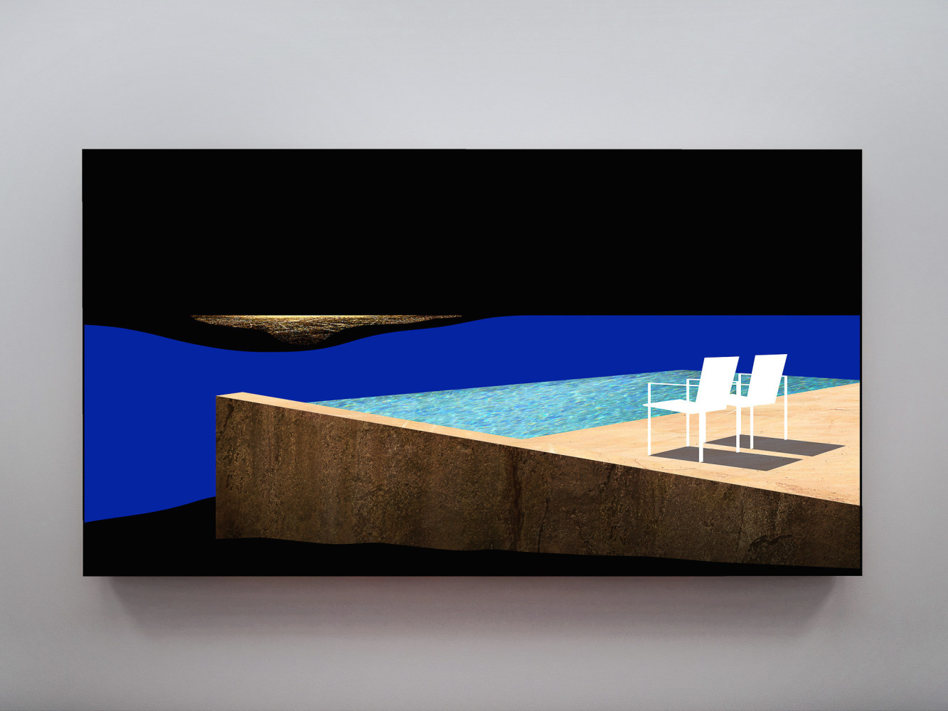 Doug Aitken

Shock and Awe (two chairs and pool)&amp;nbsp;

2019

Chromogenic transparency on acrylic in aluminum lightbox with LEDs

67 3/4 x 124 1/2 x 7 1/8 inches (172.1 x 316.2 x 18.1 cm)

Edition of 4, with 2 AP

DA 660

&amp;nbsp;

INQUIRE