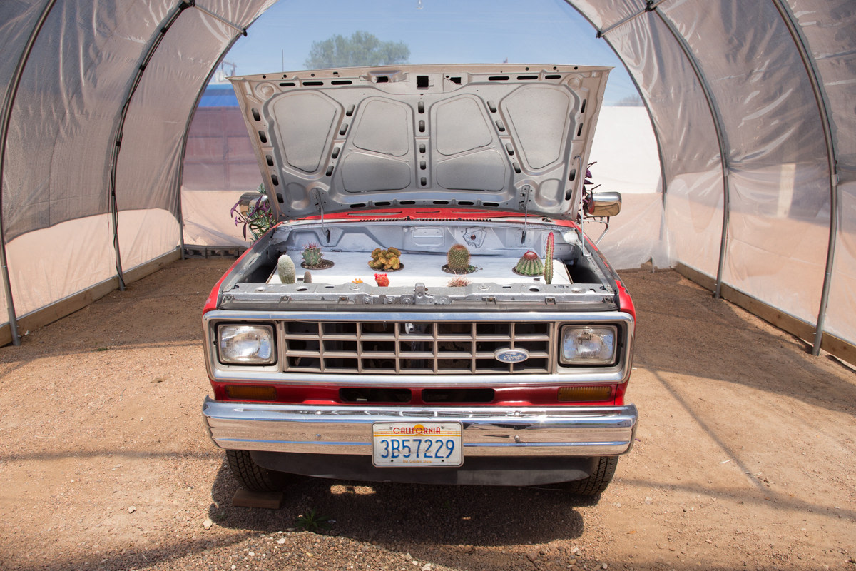 Sam Falls,&amp;nbsp;Untitled (Life in California), 2014

1984 Ford Ranger, soil, succelents,&amp;nbsp;66 x 63 x 191 inches.

Courtesy of the artist and Ballroom Marfa. Photo: Fredrik Nilsen.

&amp;nbsp;

INQUIRE