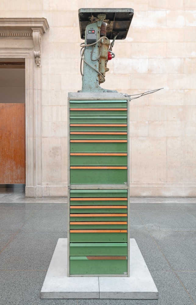 Mike Nelson

The Asset Strippers (from antiquity)

2019

Steel cabinets, bobbin sander, cast concrete blocks

128 3/8 x 47 1/4 x 47 1/4 inches (326 x 120 x 120 cm)

MN 132

&amp;pound;60,000

&amp;nbsp;

INQUIRE

&amp;nbsp;

Installation view of The Asset Strippers at Tate Britain, 2019. Photo: Matt Greenwood