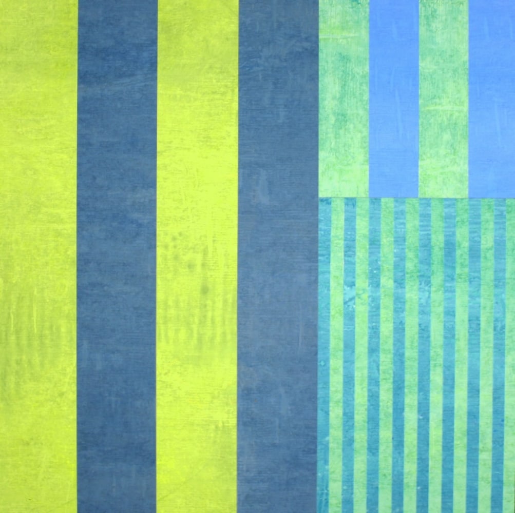 BLUE GREEN (FIBONACCI) 2004
Acrylic on silk mounted on museum board&amp;nbsp;
34 x 34&amp;quot;
