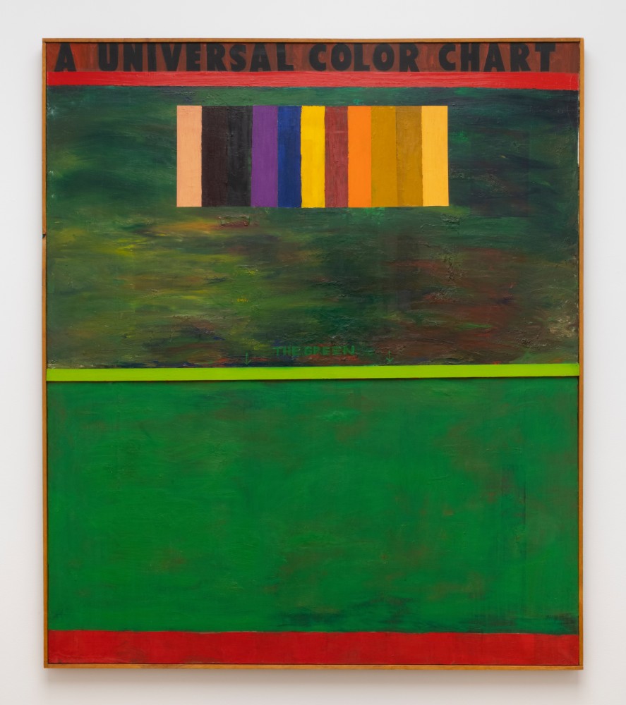 Jim Dine
A Universal Color Chart, 1961
Oil and wood strip on canvas
70 1/4 &amp;times; 60 inches (178.4 &amp;times; 152.4 cm)