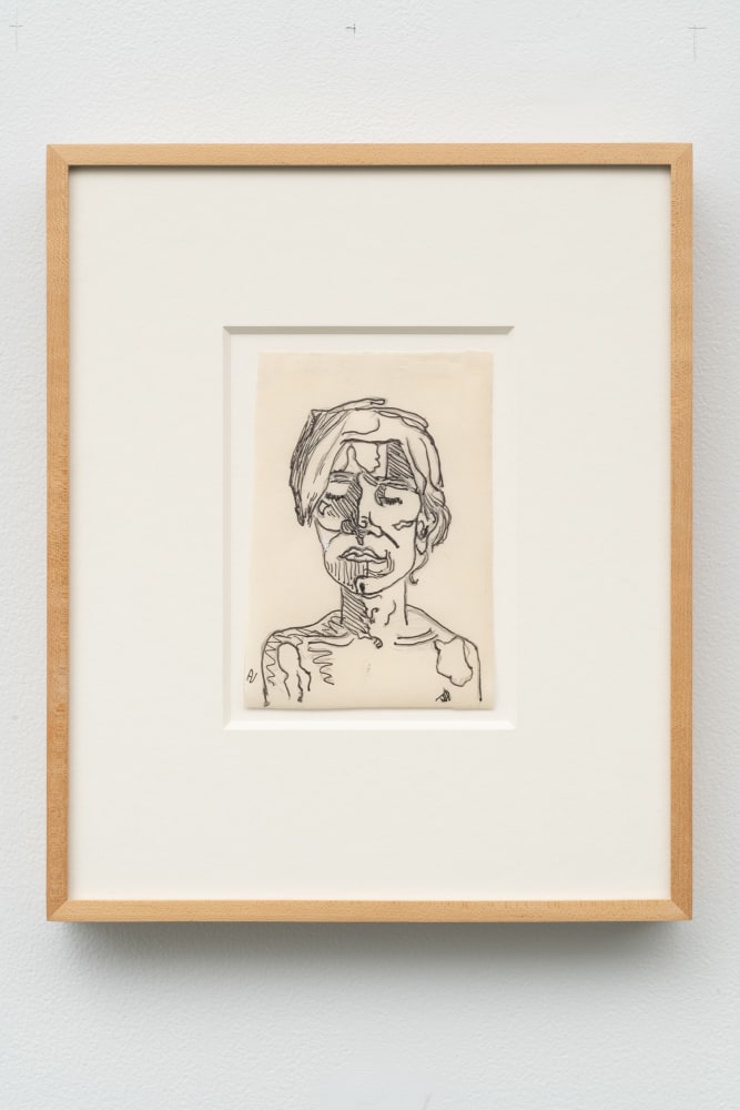 Alice Neel
Study for Portrait of Andy Warhol, c. 1970
Black ink, graphite and gouache on tracing paper, mounted on paper
6&amp;nbsp;⅛ &amp;times; 4 &amp;frac14; in.
(15.6 &amp;times; 10.8 cm)
Private Collection
&amp;nbsp;