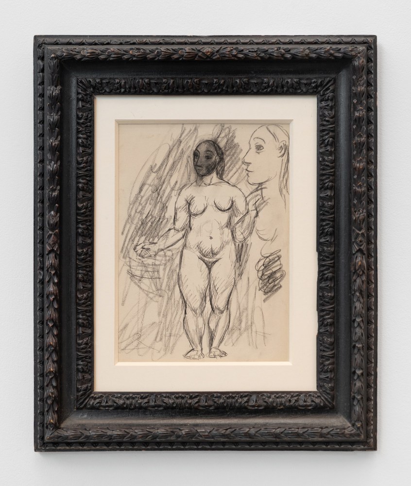 Pablo Picasso
Femme nu debout, 1906
Fabricated black chalk, with graphite and smudging, on cream laid paper, laid down on cream card
12 &amp;frac12; &amp;times; 9 &amp;frac14; in.
(31.8 &amp;times; 23.5 cm)
Private Collection