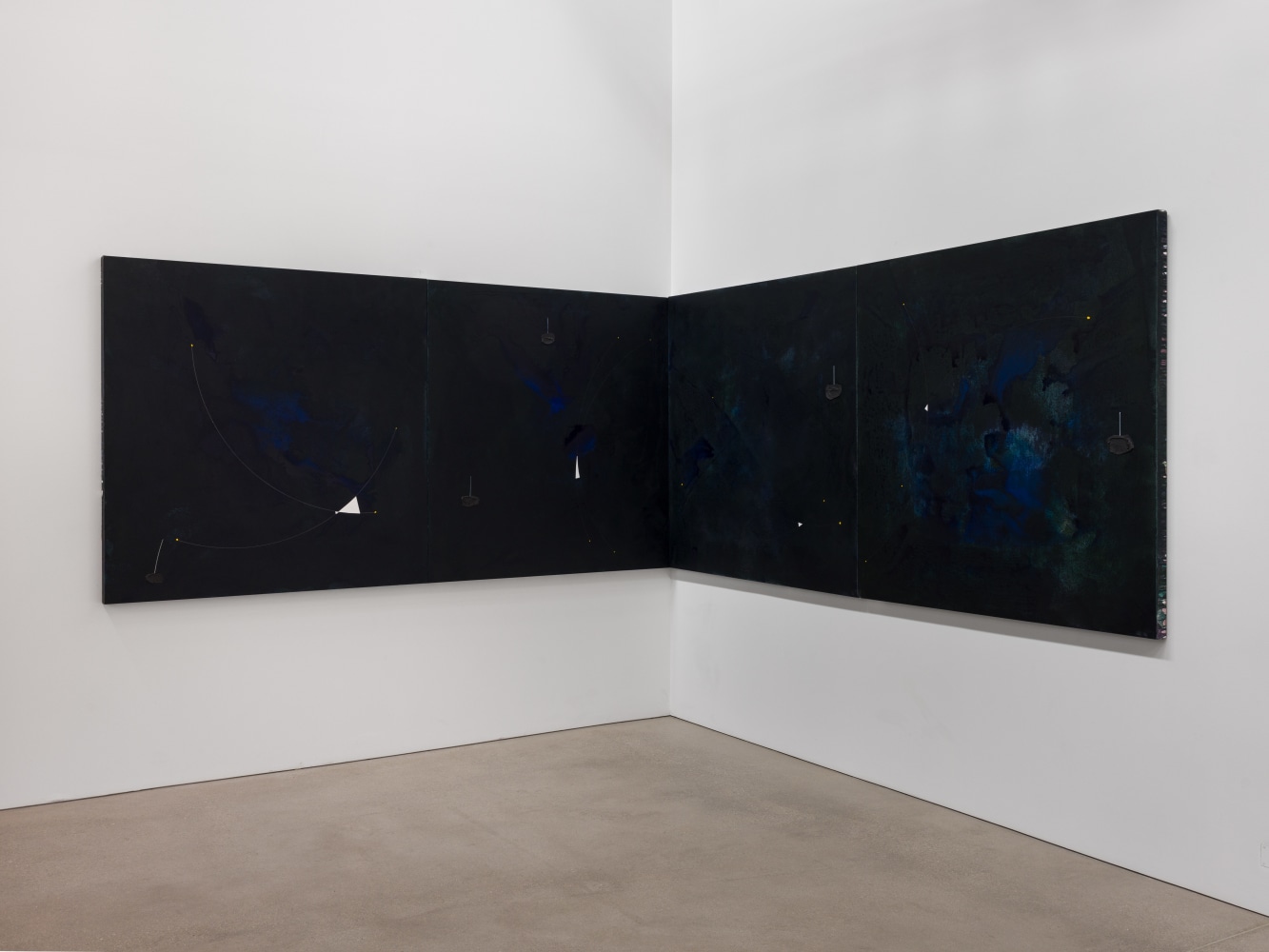 The Clearing 2,&amp;nbsp;2024
Acrylic, graphite and ink on four canvases
Approximate overall install: 60 &amp;times; 242&amp;nbsp;&amp;frac34; inches
152.4 &amp;times; 616.6 cm