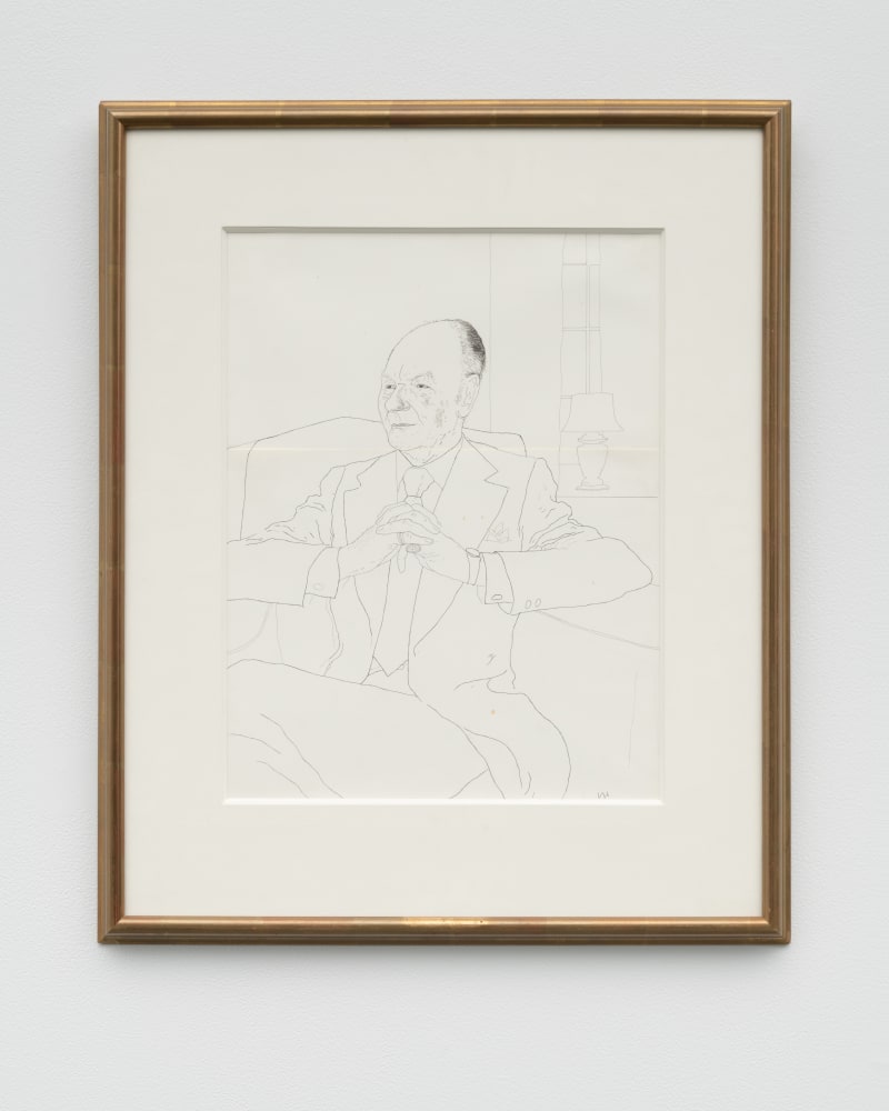 David Hockney
Sir John Gielgud, 1974
Ink on two joined sheets of paper
16 3/4 &amp;times; 13 inches (42.5 &amp;times; 33 cm)