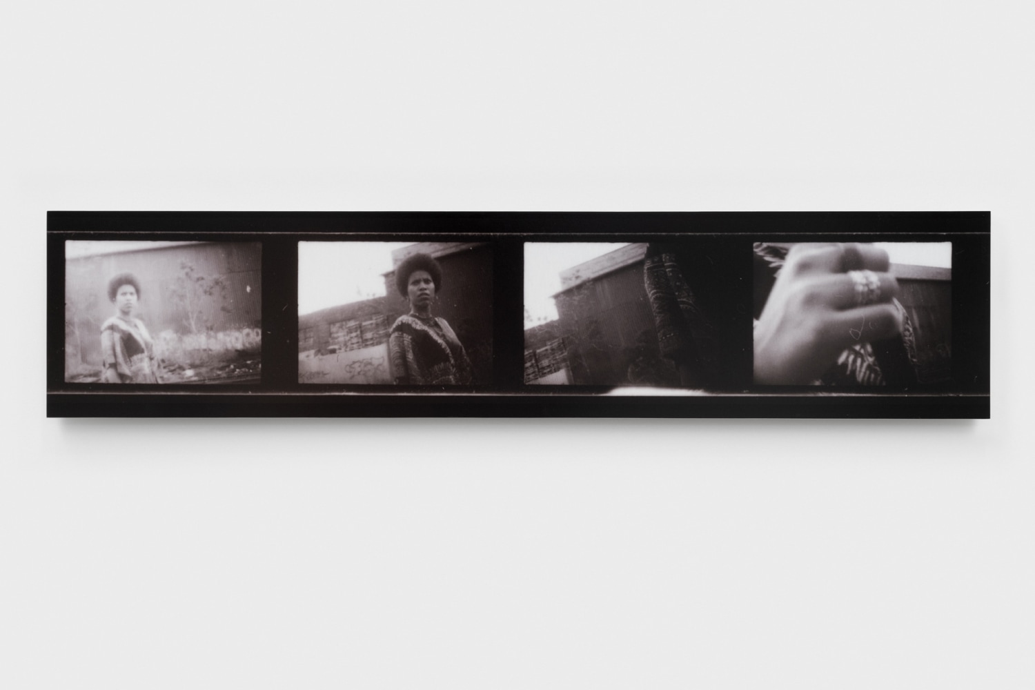 Coco Fusco
Sightings 3, 2004
Digital photographs mounted on aluminum
9 &amp;times; 40&amp;nbsp;&amp;frac34; &amp;times;&amp;nbsp;⅝ in.
(22.9 &amp;times; 103.5 &amp;times; 1.6 cm)